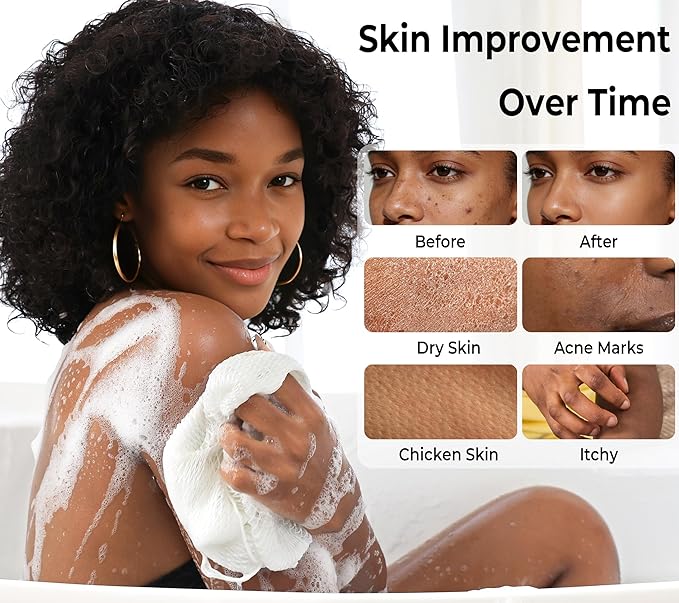 African Net Sponge Authentic - 2 Pieces Exfoliating Body Scrubber Bath Sponge - Back Scrubber Washcloth for Shower White&Purple - Real African Scrub Exfoliator Body Care Bathing Accessorie