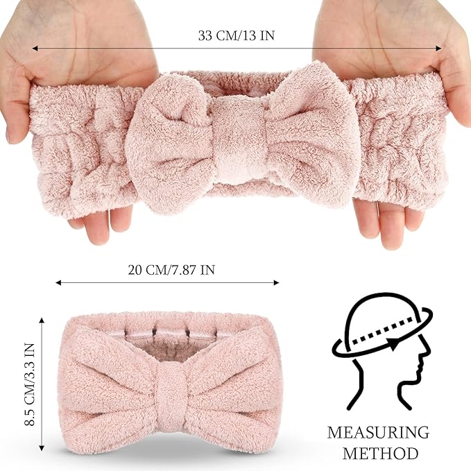 3 Pieces Makeup Headband with Bow Spa Headband for Washing Face Makeup Shower Microfiber Skin Care Hair Band and for Christmas Women Gift