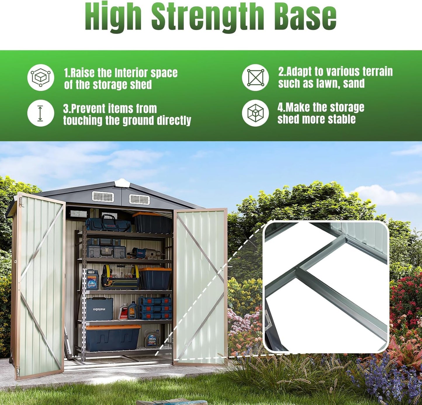Aoxun 6'x4' Outdoor Metal Storage Shed with Lockable Door- Ideal for Tools, Garden Equipment & Bikes, Perfect for Patio Placement(Base Included/Brown)
