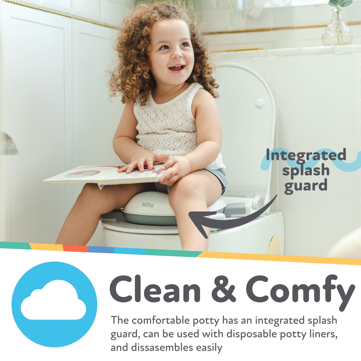 Nuby On-The-Go Portable Potty Seat - Travel Toilet Seat for Boys and Girls 18+ Months - Includes Storage Bag and Disposable Potty Liners - Toddler Travel Essentials - Toddler Potty Training Toilet