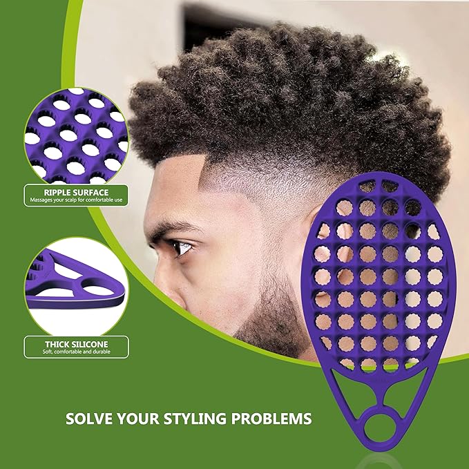 KOUPA Silicone Curly Hair Brush with Pick Comb, One Piece Twist Curl Comb for Afro Curls, Washable Hair Tool for Men Women, Purple, 1 Piece