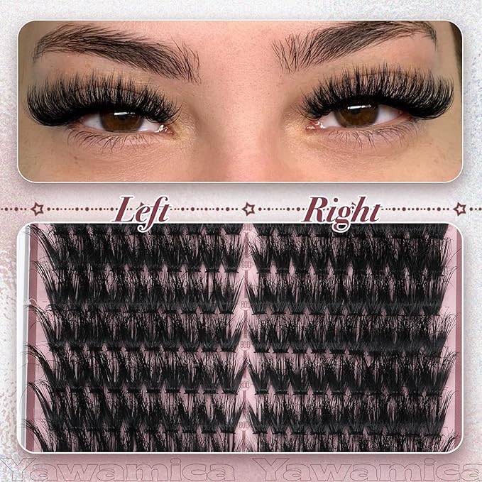 Yawamica Fluffier Lash Clusters Premade Cluster Eyelash Extensions Wispy Cat Eye Lash Clusters 200D Volume 9-18mm Individual Lashes Left Right Cluster Lashes 240pcs DIY Lash Extension by Self