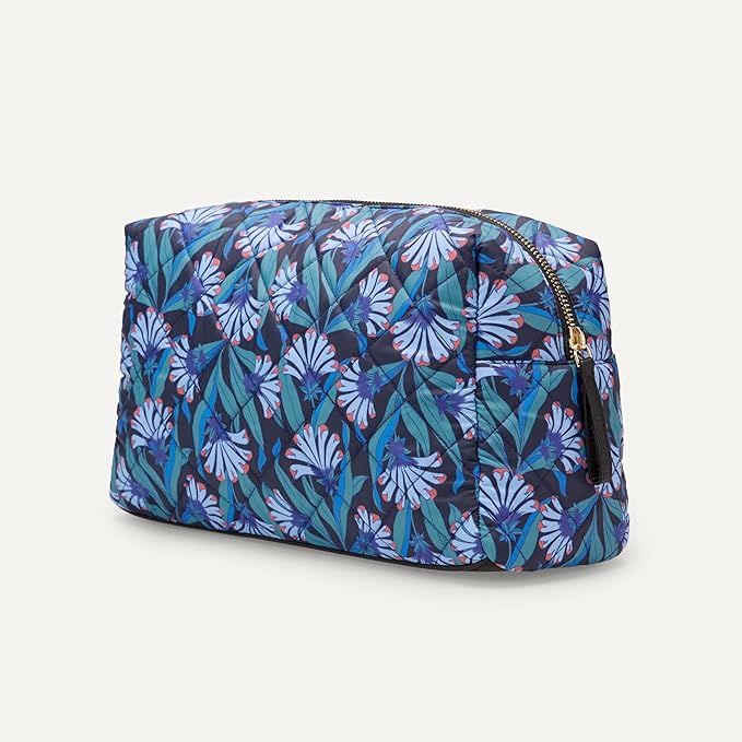 Amazon Essentials Women's Quilted Travel Makeup Bag, Blue Floral, One Size
