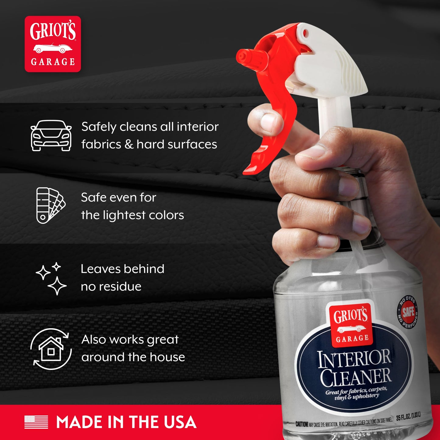 Griot's Garage Interior Cleaner Spray for Car Seats, Carpet, Upholstery Fabric, Floor Mat, Vinyl, Dashboard, Ideal for Truck, SUV, RV, Boat, and More, 11104, 35 Fl Oz