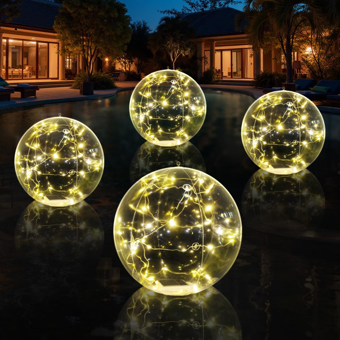 Askyli Solar Floating Pool Lights, 15 inch Waterproof Solar Pool Light that Float, Warm White LED Light up Pool Balls, Auto ON/Off Pool Solar Lights for Pools Party Wedding Pool Decor (4Piece)