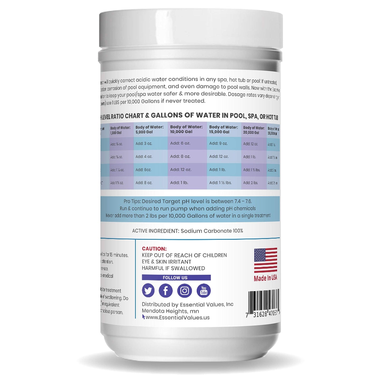 PH Increaser for Hot Tub Swimming Pools & Spa (2 LBS) - Soda Ash Powder to Get Level of Your PH Up - Fight Corrosion, Correct Acidic Water Safely, Made in USA