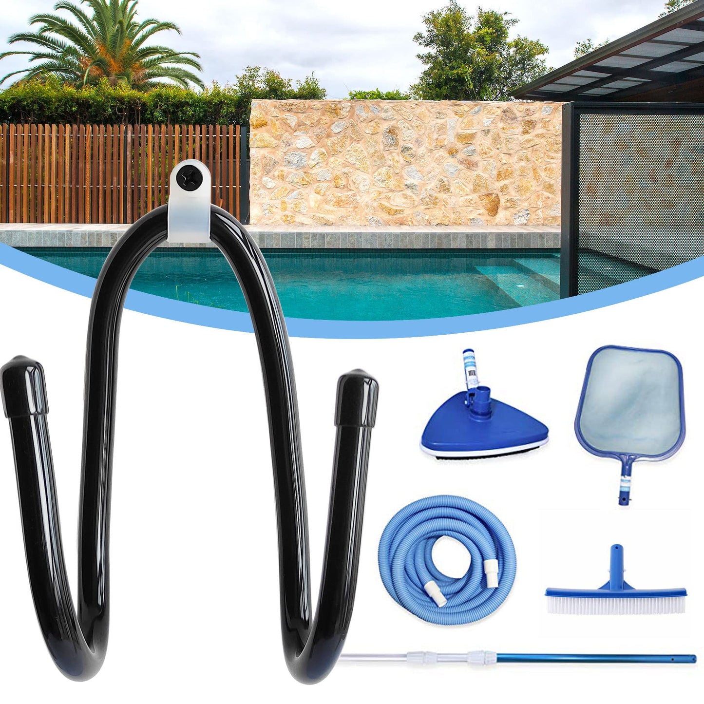 RUZUO 6PCS Chain Link Fence Hooks, Fence Hangers for Leaf Rakes, Pool Poles,Nets,Brushes,Skimmers,Vacuum Hoses etc, Hooks for Chain Link Fence, Black