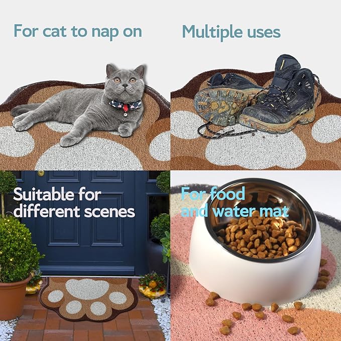 Cute Cat Litter Mat 24”x16”, Litter Box Mat, Litter Trapping Mat, Soft on Kitty Paws, Easy Clean, Anti Slip, Pet Accessories, Door Floor mats - Brown White60*40