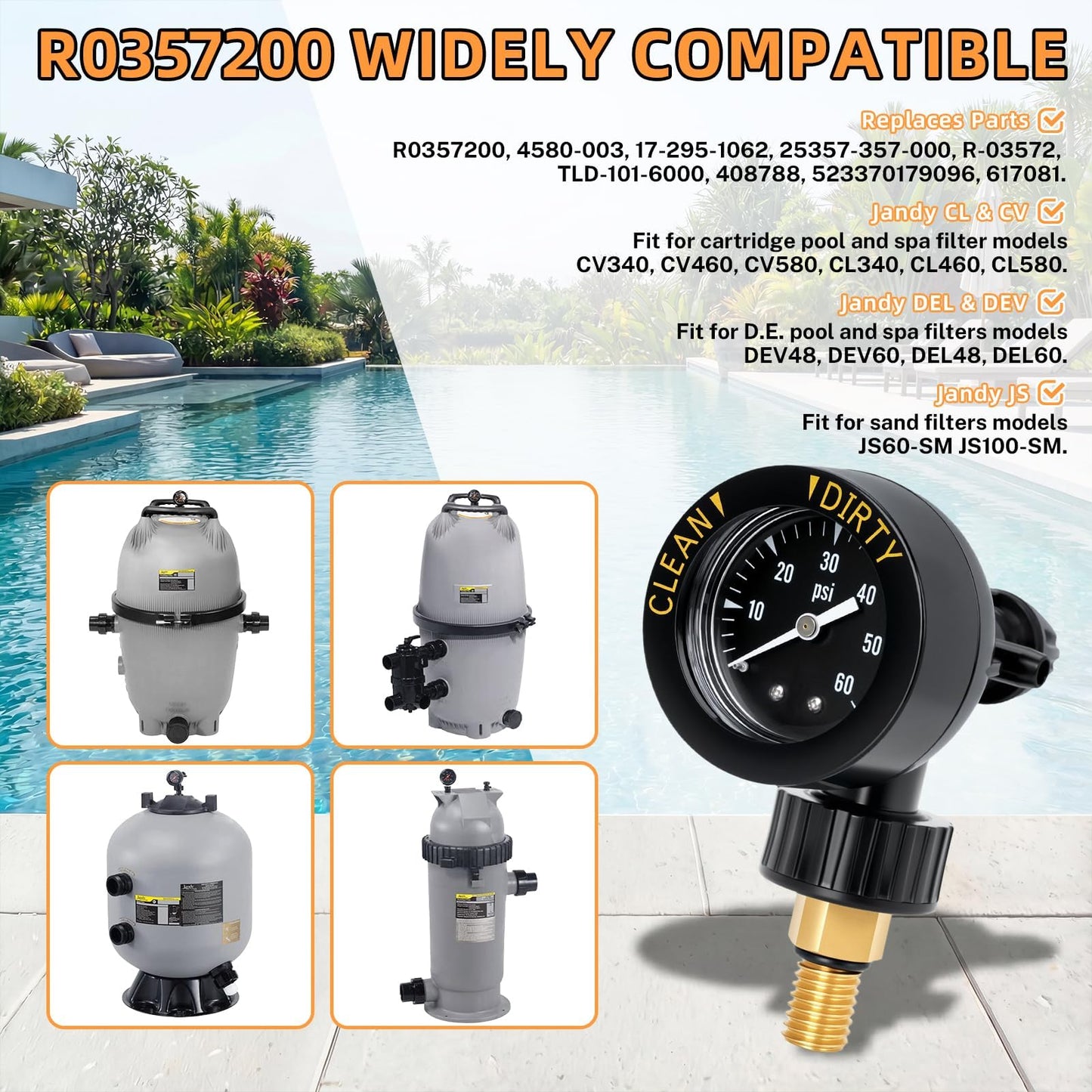 R0357200 Air Gauge Release Valve Assembly, Compatible with Jandy and Zodiac CV, CL, DEV, DEL, JS Series Pool and Spa Cartridge Filters