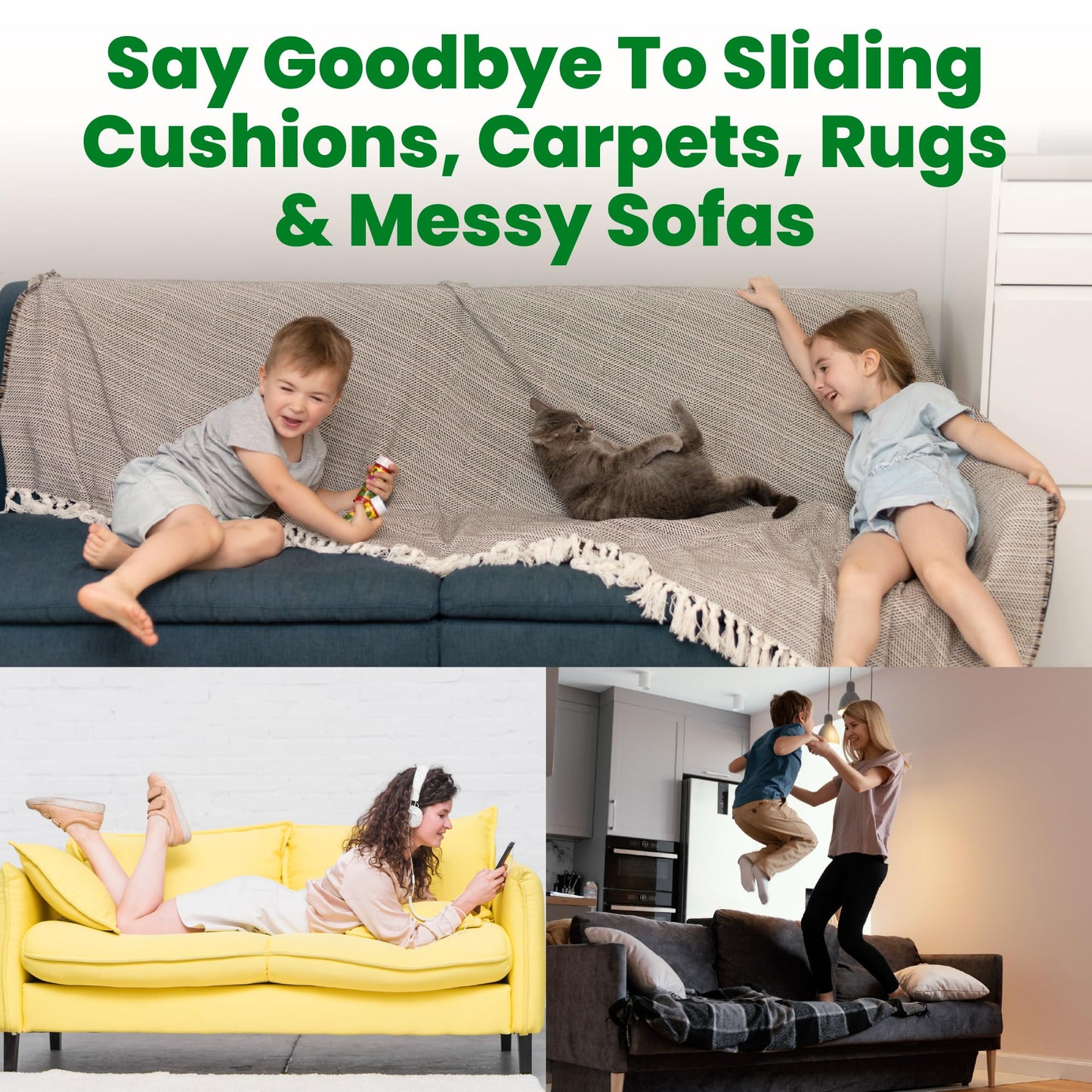 ECOHomes Heavy Duty Strips for Couch Cushions 4 Inch x 6.5 FT Keep Sofa Cushions from Sliding - Adhesive Hook and Loop Tape Roll to Prevent Sliding Couch Cushion, Outdoor Non Slip Furniture Grip White