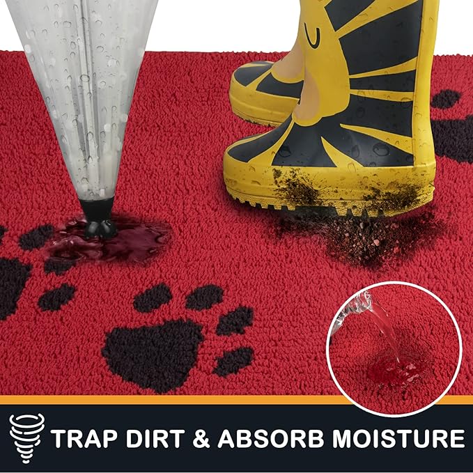 PURRUGS Dirt Trapping Door Mat 24" x 59", Non-Skid/Slip Machine Washable Microfiber Entrance Rug, Shoes Scraper, Dog Doormat, Super Absorbent Floor Mat for Muddy Wet Shoes and Paws, Red