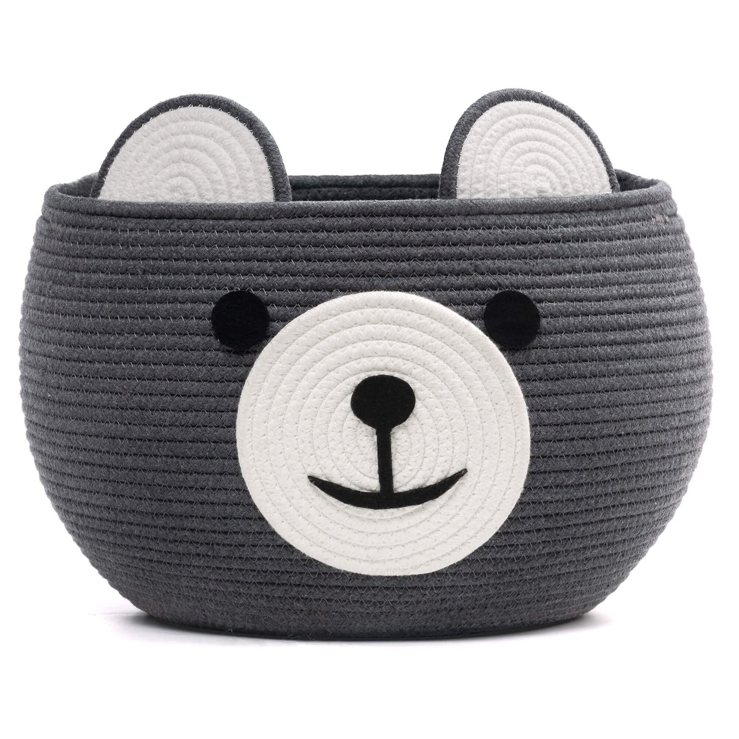 CherryNow Cotton Rope Baby Cute Storage Basket for Organizing, Toy Woven Rope Bear Basket for Kids, Empty Gift Baskets with Handles, Grey, 15.7" D x 10.5" H
