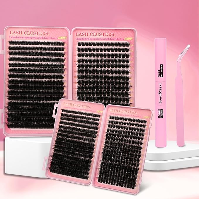 Cluster Eyelash Extensions Wispy Lash Clusters Kit 544Pcs Volume 100D 120D Eyelash Clusters D Curl Lashes Clusters DIY Individual Lashes Clusters Lash Cluster Glue Lash Tweezers