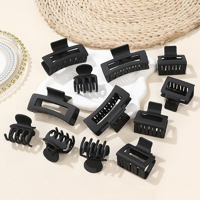 3 Styles Hair Clips for Women Small Medium Big Claw Clips for Thin Thick Hair 12 Pcs Hair Claw Clips Hair Clips Combination Hair Accessories for Women (Black)