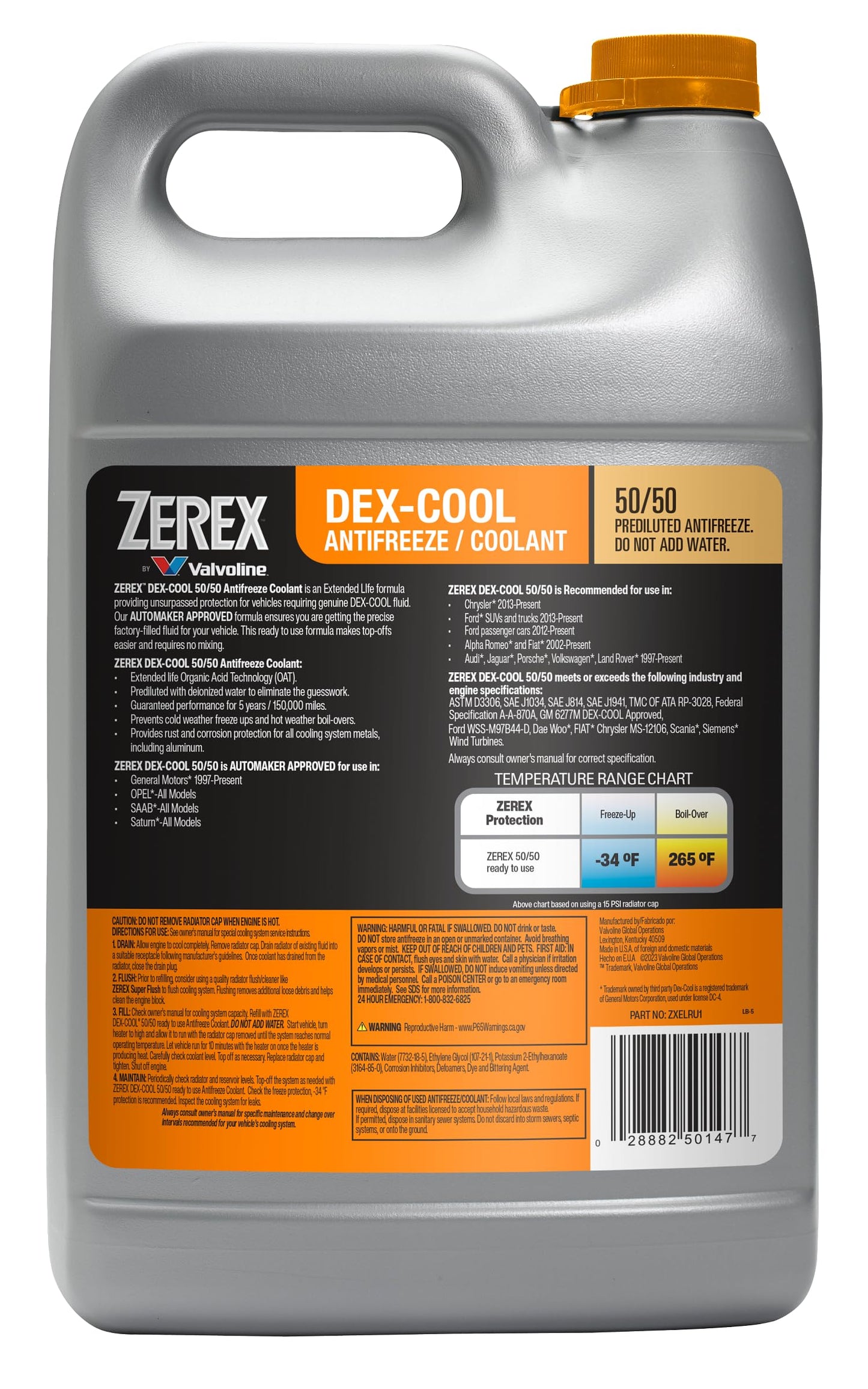 Zerex Dex-Cool 50/50 Ready-to-Use Antifreeze Coolant 1 Gallon