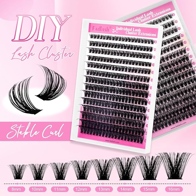 FADLASH Lash Clusters Natural Eyelash Clusters 60D+80D Volume Lash Extensions 8-16mm D Curl for Beginners DIY at Home (60D+80D, 2 Pack)