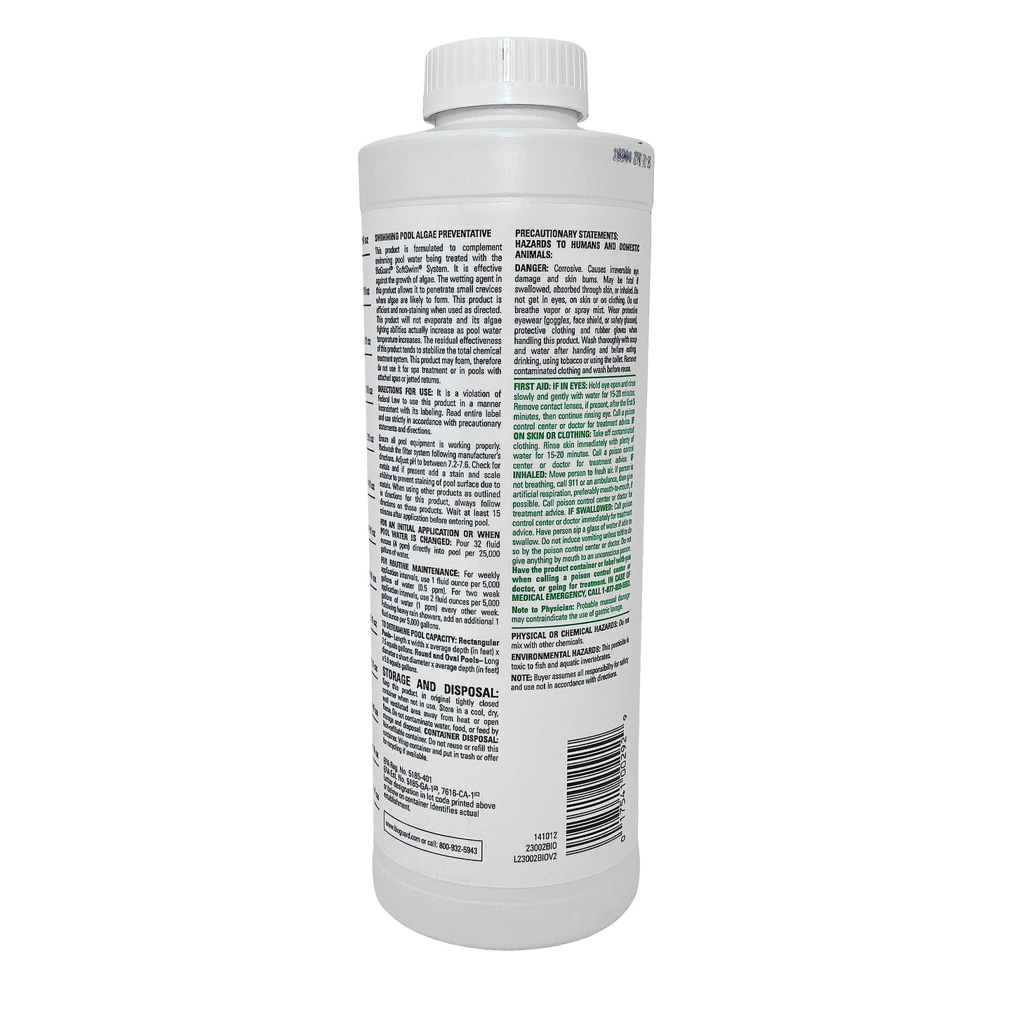 BioGuard SoftSwim A, 1 qt, Single, Algae Inhibitor & Preventative, Swimming Pool Algaecide, Prevents All Types of Algae Growth