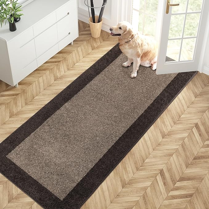 PURRUGS Dirt Trapping Door Mat 32" x 72", Non-Slip Washable Entry Mat, Dog Doormat, Front Door Mat, Super Absorbent Entrance Mat for Muddy Shoes & Paws, Grayish Brown & Coffee