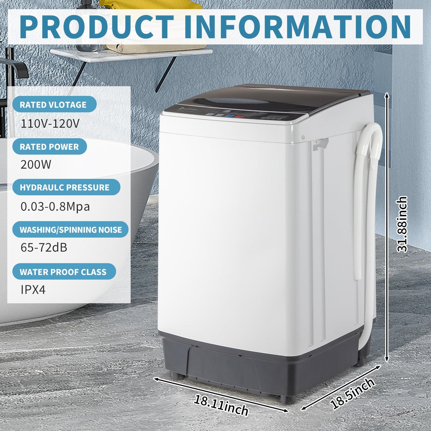 ROVSUN 1.5CuFt Portable Clothes Dryer and 17.6LBS Full-Automatic Washing Machine Set, Compact Laundry Washer and Dryer Combo Set with Stainless Steel Inner Tub, for Apartment, Dorms, Home
