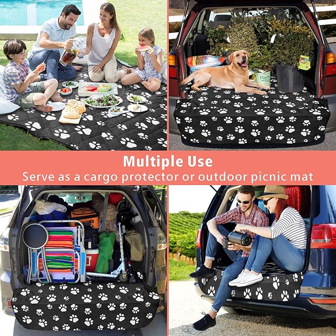 F-color SUV Cargo Liner for Dogs, Water Resistant Pet Cargo Cover Dog Seat Cover Mat for SUVs Sedans Vans with Bumper Flap Protector, Non-Slip, Large Size Universal Fit, Paw Print