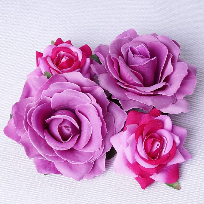 Rose Hair Clip Flower Hairpin Brooch Floral Clips, 4 Pcs Fabric Rose Flowers Hair Clips Mexican Hair Flowers Pin up Headpieces for Woman Girl Wedding Party Mother's Day (Light Purple)