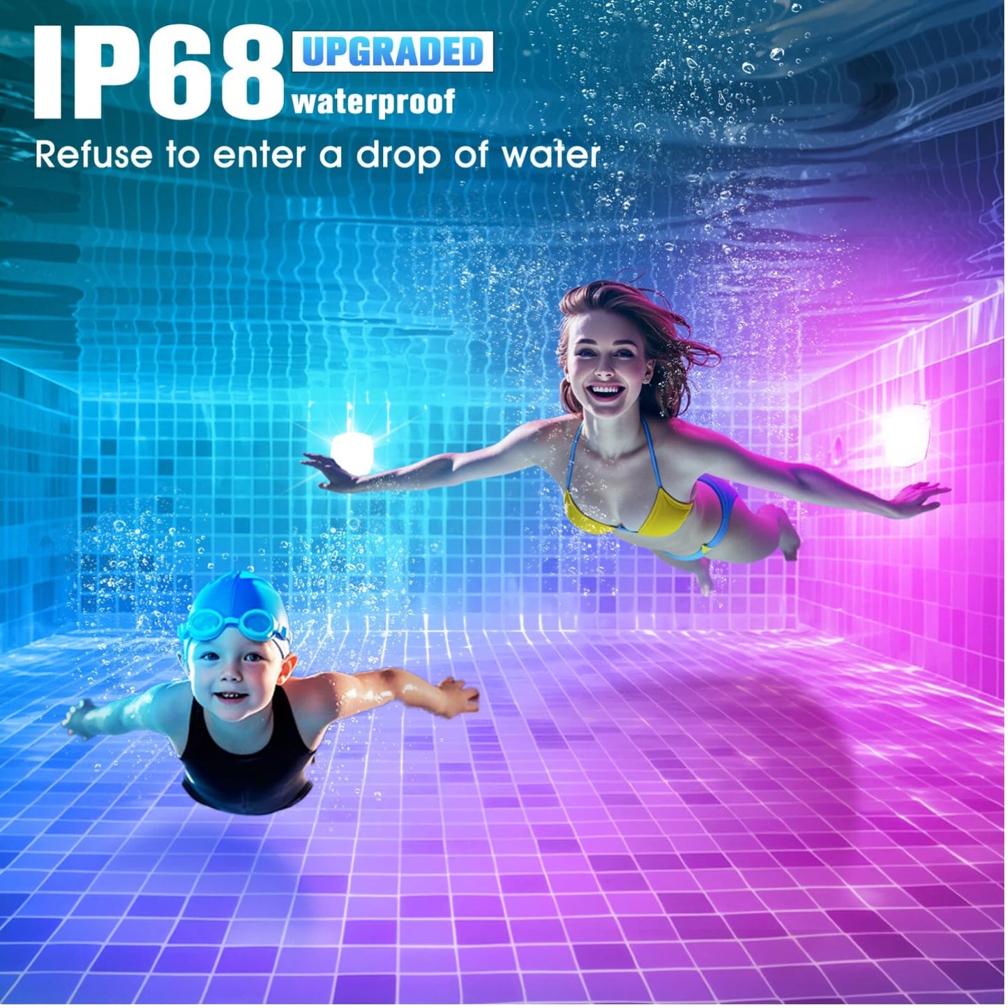 PoolBliss Rechargeable Submersible Pool Lights with Remote, 5000mAh Underwater Led Pool Light for Above Ground Pool Lights Waterproof, 9 Modes Color Changing Magnetic Swimming Inground Pool Lights-2PC