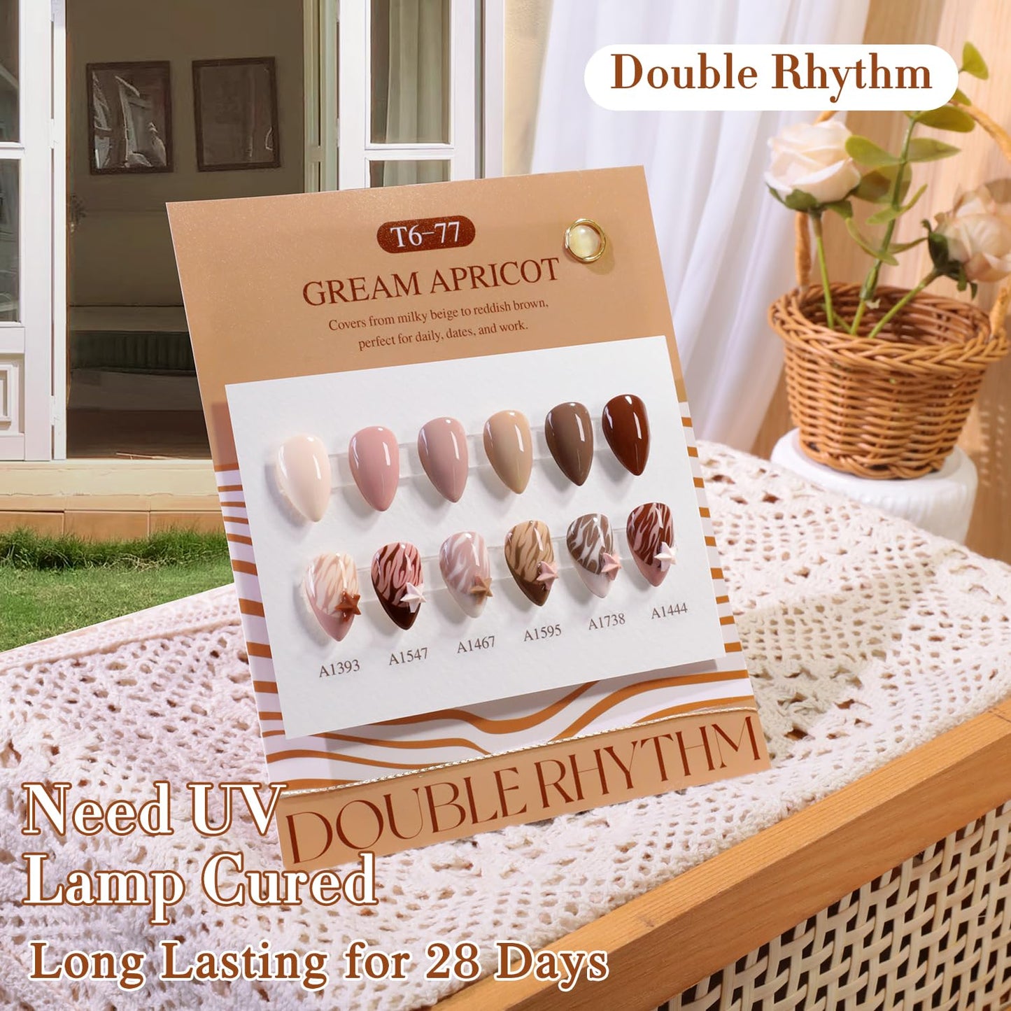 Double Rhythm 6 Pcs 15 ML Gel Polish Set Same Color Same Bottle Soak Off Gel Polish Kit Nail Art Manicure Salon DIY at Home for Women (Peach Nude Cream Taupe Tan Brown-T6-77)