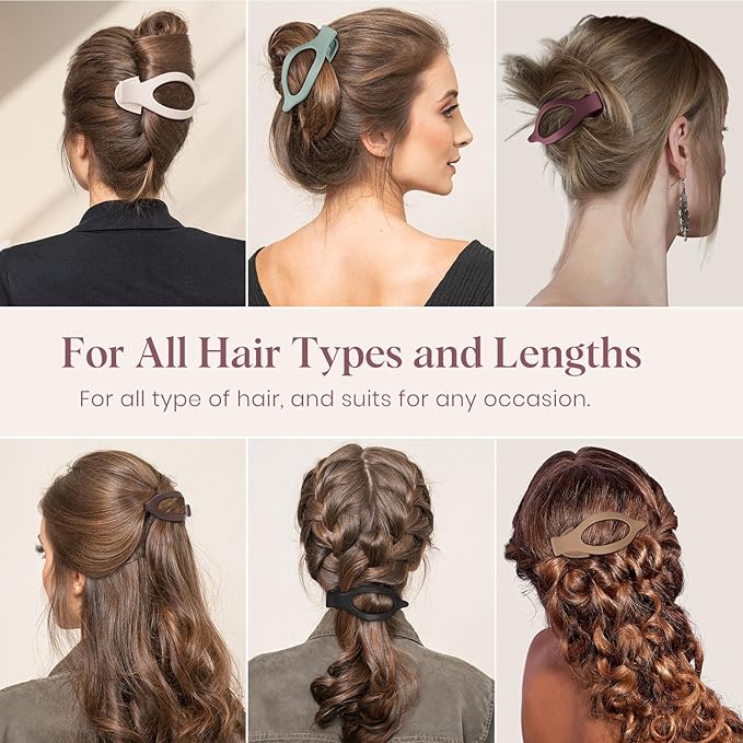 6 PCS Large Flat Hair Clips for Women, French Concord Lay Down Flat Claw Clips for Thick Thin Hair, Comfortable Curved Flat Hair Clip, Matte Non-slip Strong Hold Hair Accessories, Chic Colors