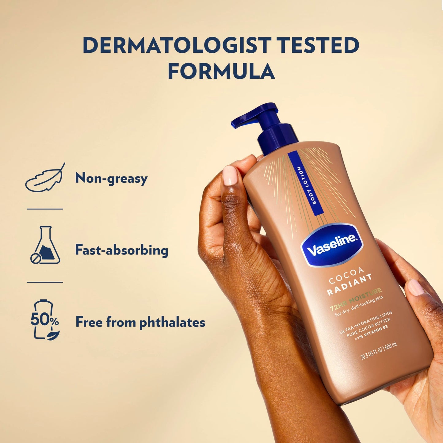 Vaseline Intensive Care Body Lotion Cocoa Radiant 3 count for Dry Skin Lotion Made with Ultra-Hydrating Lipids and Pure Cocoa Butter for a Long-Lasting, Radiant Glow 20.3 Oz