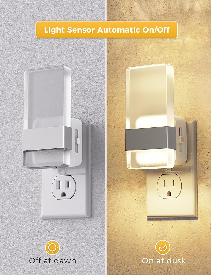 L LOHAS LED Night Light, Night Lights Plug Into Wall, Dusk-to-Dawn Sensor Decorative Night Light, 0-100LM Dimmable Nightlight, LED Acrylic Nightlights for Bathroom, Hallway, Adults, 1 Pack