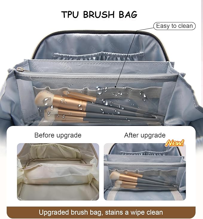 BOYATU Travel Makeup Bags Cosmetic Organizer Bag: 3 Pcs Set Large Capacity Floral Make up Bag with Compartments - Waterproof Leather Toiletry Bags with Handle for Women (17-Apricot)