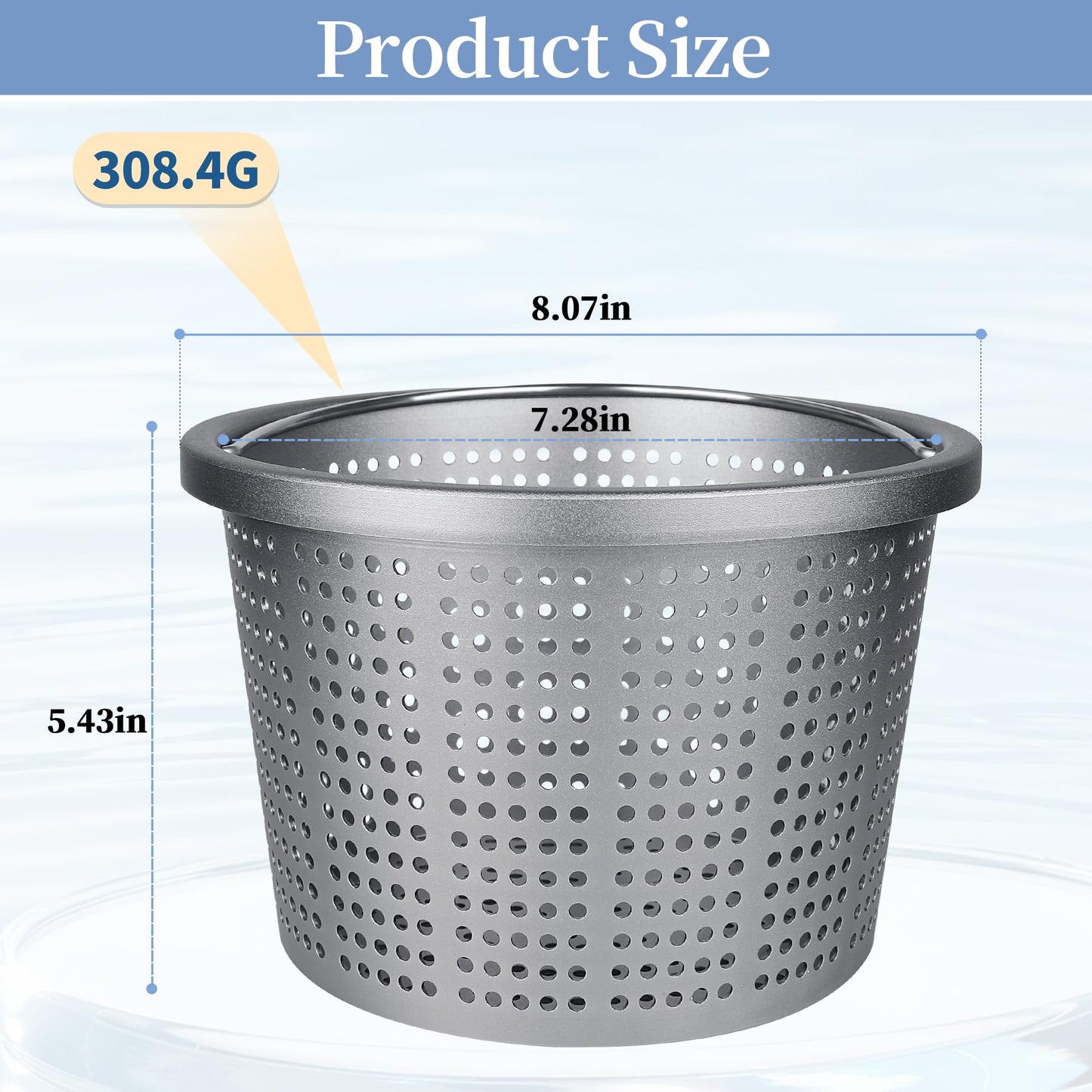 LVACODV Aluminum Pool Skimmer Basket Replacement for Pentair U-3 & Hayward SP1070/SPX1070E, 8-1/8" Top OD x 6.5" Bottom Dia x 5.5" H, 316 Stainless Steel Handle