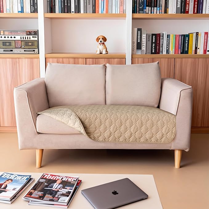 gogobunny 100% Double-Sided Waterproof Dog Bed Cover Pet Blanket Sofa Couch Furniture Protector for Puppy Large Dog Cat, Reversible (32x53 Inch (Pack of 1), Dark Beige/Light Beige)