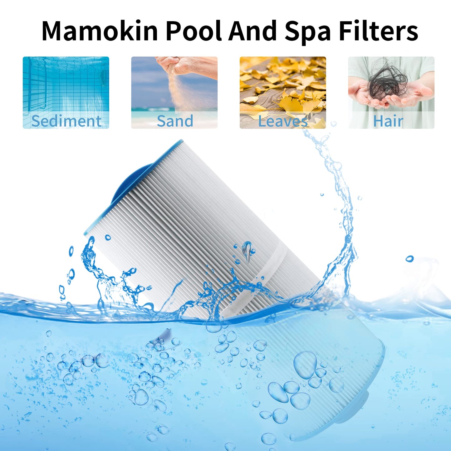 Mamokin Spa Filter 6CH-960 Replaces Jacuzzi Filters J-300 J-400, Unicel 6CH-960, Pleatco PJW60TL-F2S, Filbur FC-2800, 6540-476, 6540-383, Hot Tub Filter with Closed Handle(Not be Removed)- 2 Pack