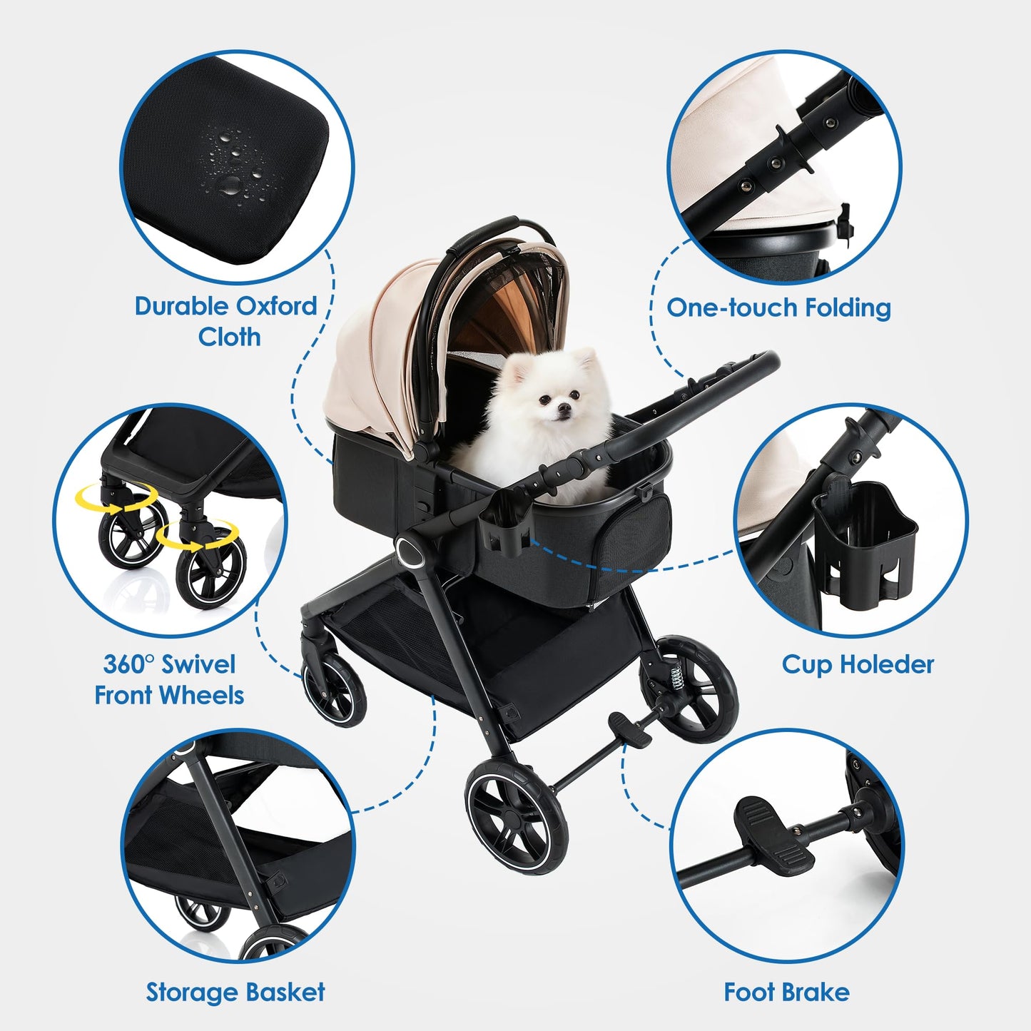 KAVELLIN Pet Stroller for Small Medium Dogs Cats Up to 50lbs, Dog Stroller with Removable Carrier, One Click Folding Pet Strollers, All-Terrain 4 Wheels Cat Strollers, Yellow