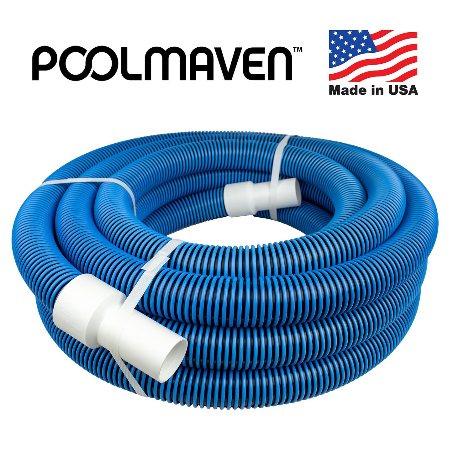 POOLMAVEN Heavy-Duty Manual Pool Vacuum Hose, 50 Ft x 1-1/2”, Kink-Free Swivel Cuff, Professional Grade Spiral-Wound Design, UV & Chemical Resistant for Inground & Above Ground Pools, Made in USA