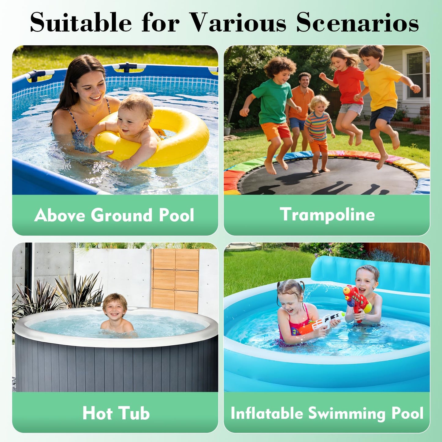 12Ft Round Pool Cover for Above Ground Pools, Safety Solar Pool Covers with Reflective Strips, Rope and Luminous Nails, Upgraded Thicker Oxford, PU Tarp Snug, UV Protected, Windproof, Tear Resistant