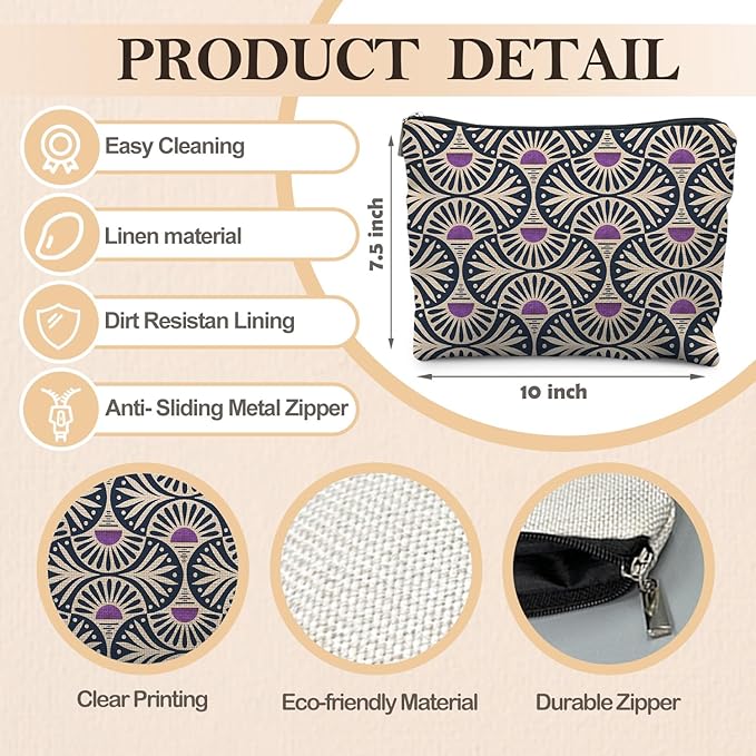 Boho Makeup Bag Gifts for Women, Sunset Leaf Aesthetic Makeup Pouch(Purple)