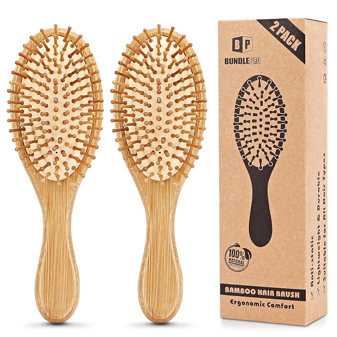 Pack of 2 Hair Brush with Bristles, Massages Scalp Anti-Static Hair Detangle for All Types, Lightweigh (Oval)