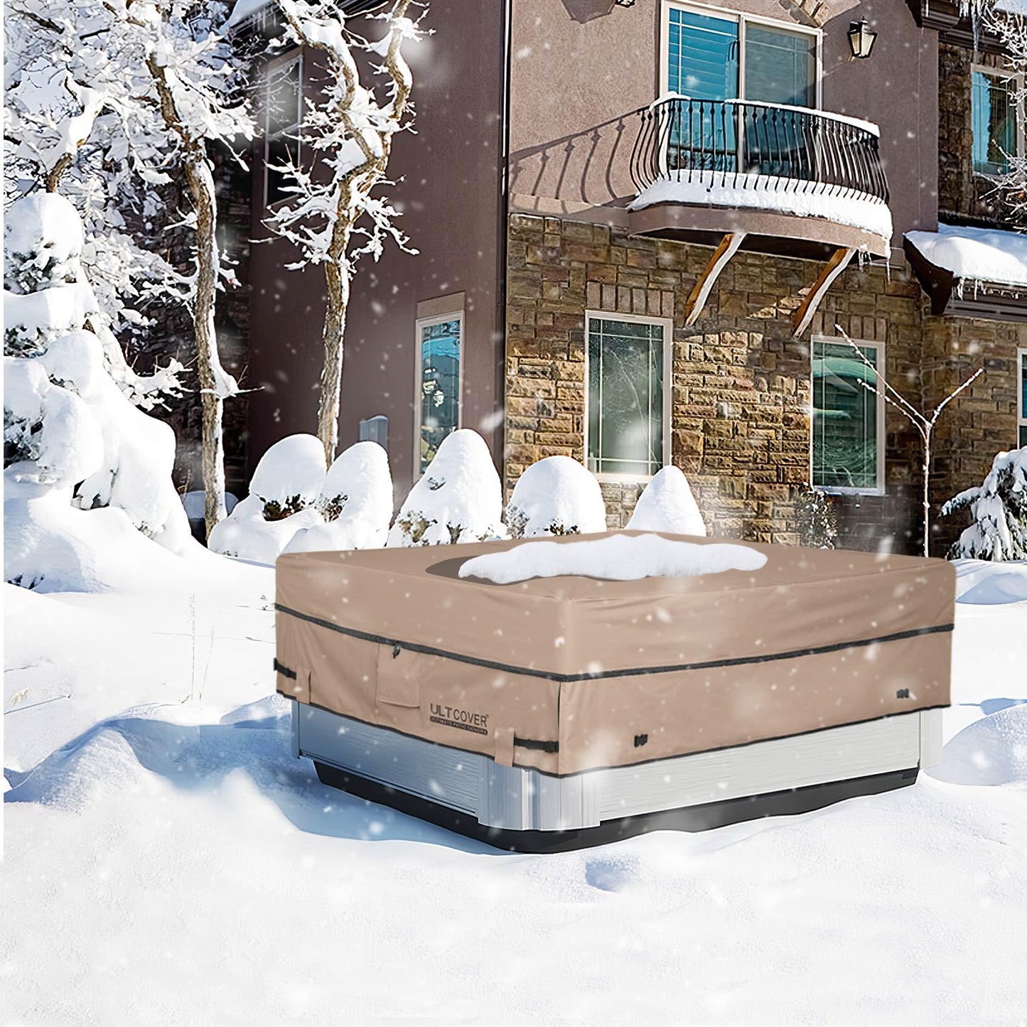 ULTCOVER Waterproof 600D Polyester Square Hot Tub Cover Outdoor SPA Covers 90 x 90 inch