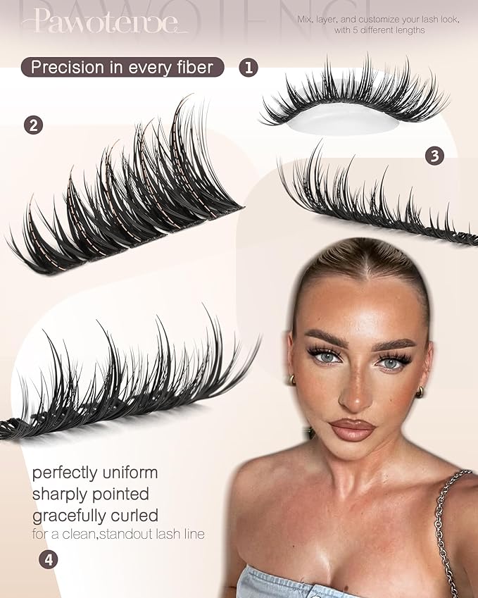 Pawotence Manga Lash Clusters 10-18mm Eyelash Clusters 144pcs Cluster Eyelash Extensions Anime Cluster Lashes Individual False Eyelashes for DIY Lash Extension