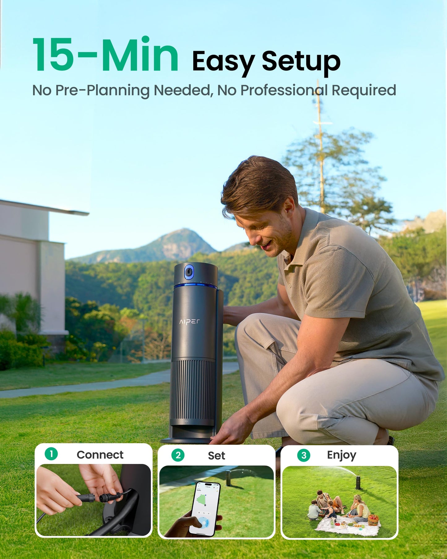 Aiper IrriSense 2 Smart Irrigation System, 4-in-1 Multi-Zone Watering Device, App Control, Smart Scheduling, Garden Sprinkler with Rain Sensor, for Lawns up to 4,800 sq.ft.-Holographic