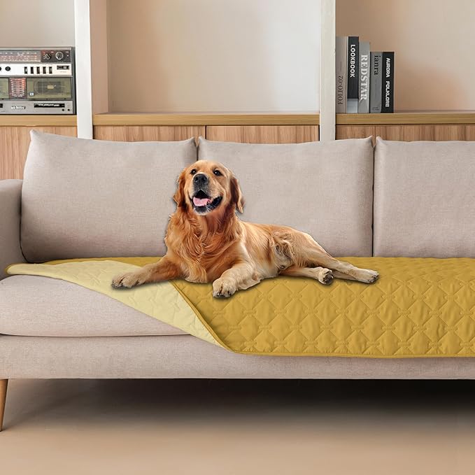 gogobunny 100% Double Sided Waterproof Dog Blanket Soft Pet Bed Cover Reversible Protect Furniture Couch Sofa Car for Puppy Cat Kids (Dark Yellow/Light Yellow, 30x80 Inch (Pack of 1))