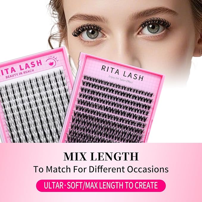RITALASH Fairy Lash Clusters Wispy Cluster Lashes DIY Wet-Look Spiky Clusters Eyelash Extensions Lash Extension False Eyelashes Natural Look Invisible Lash Band Individual Lashes (Fairy,8-18mm)