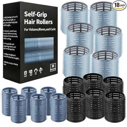 18 pcs Heatless Self Grip Hair Rollers,Large Curlers for Long Medium Short Hair,No Heat Hair Curlers to Sleep In,Salon Hairdressing Curlers for Women Blowout Look,3 Sizes Hair Rollers