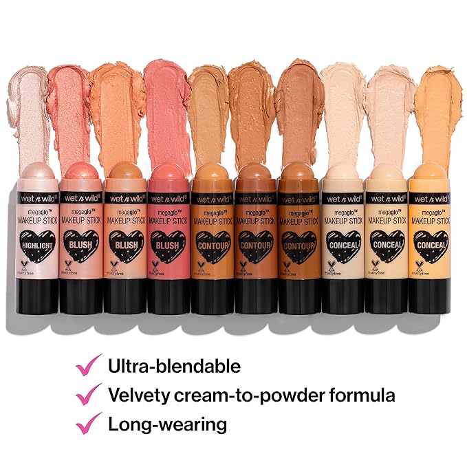 wet n wild MegaGlo Makeup Stick,Buildable Color,Versatile Use,Cruelty-Free & Vegan - Nude For Thought,(Pack of 2)