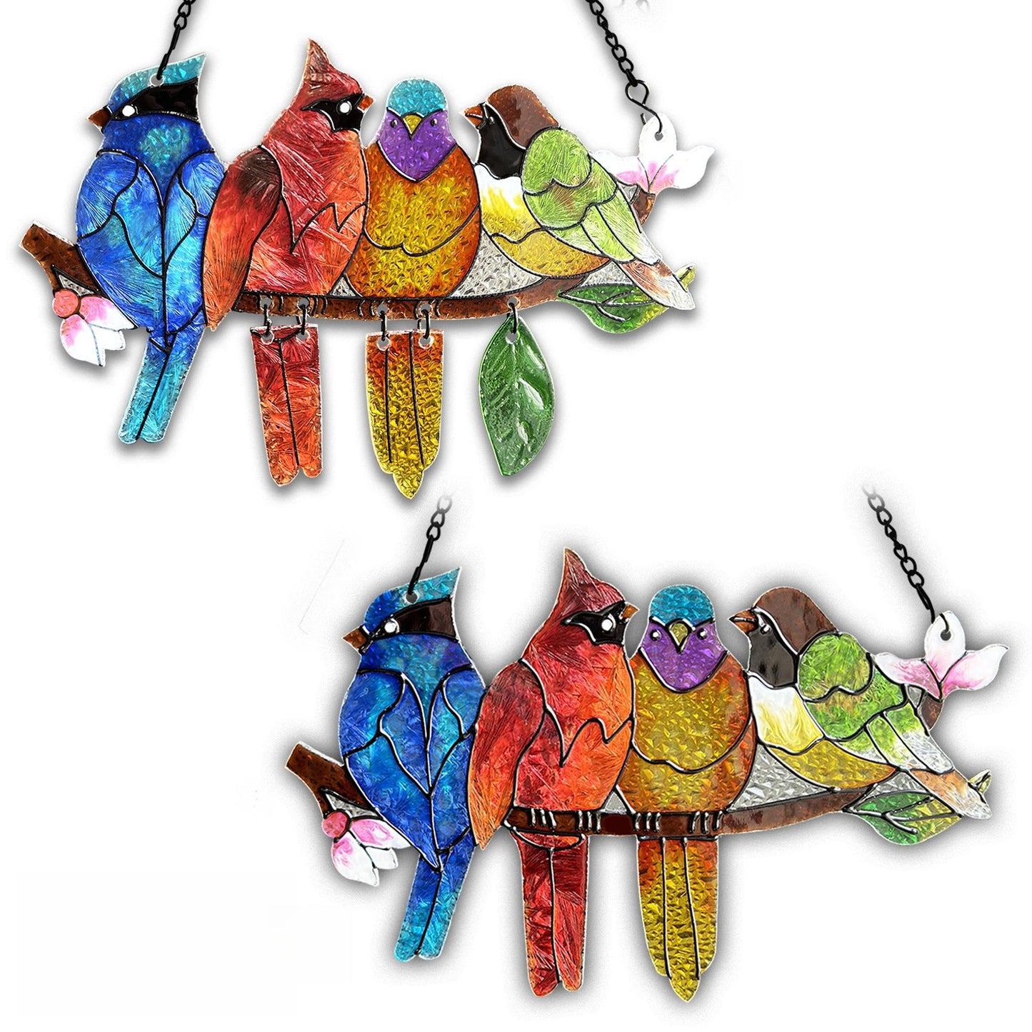 DASTOLL 2 Pack Stained Glass Window Hanging - Hummingbird Decorations Suncatcher Hand-Painted Double Sided Birds on A Branch Sun Catcher for Window Home Decor Gifts for Mom,Bird Lovers