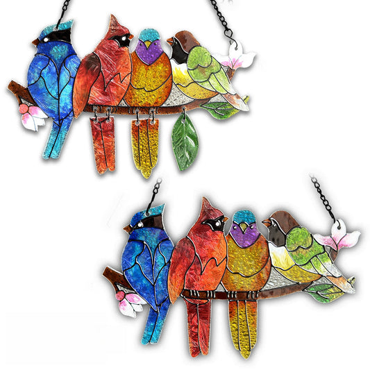 DASTOLL 2 Pack Stained Glass Window Hanging - Hummingbird Decorations Suncatcher Hand-Painted Double Sided Birds on A Branch Sun Catcher for Window Home Decor Gifts for Mom,Bird Lovers