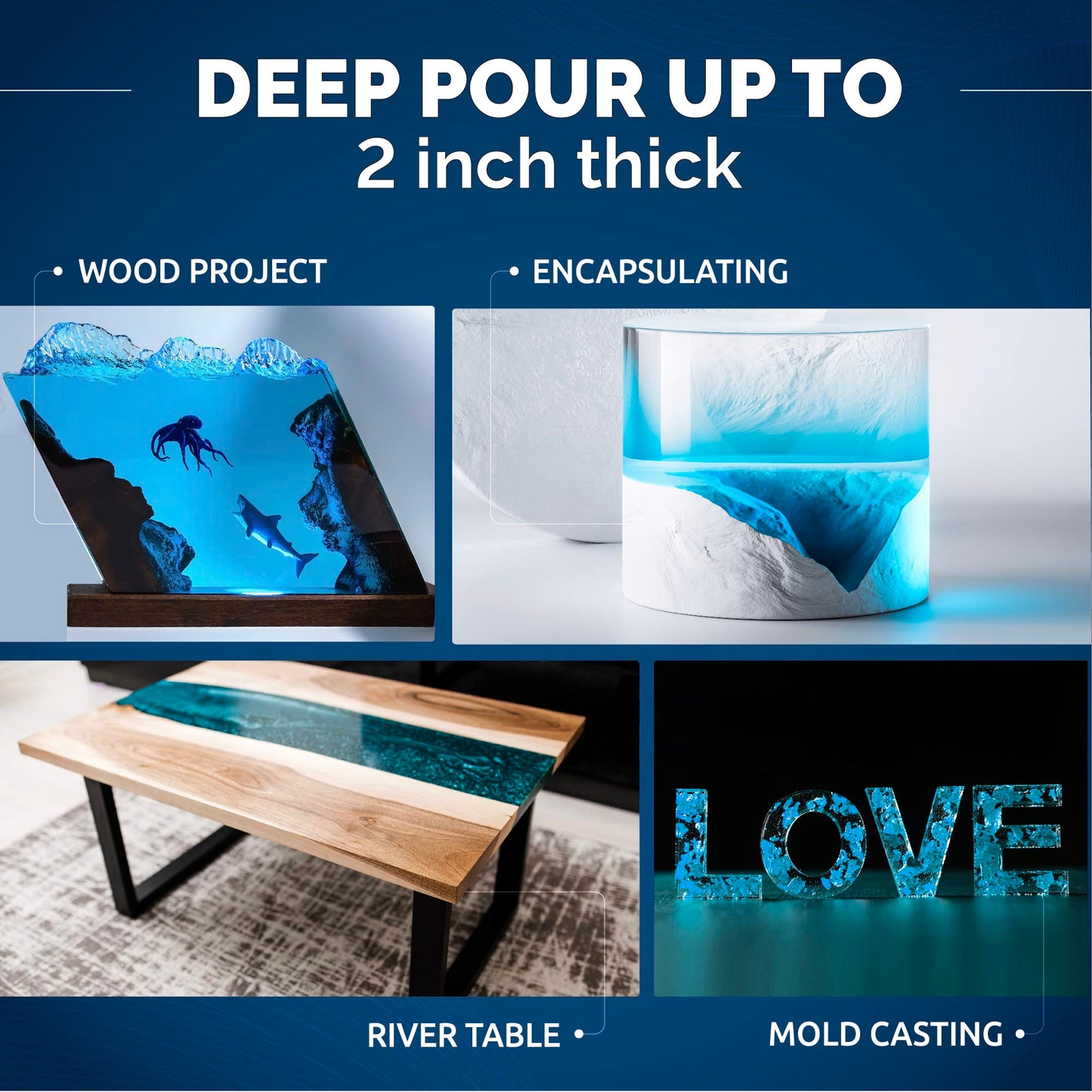 CRAFT RESIN Deep Pour Epoxy Resin Kit 51 Oz – for 2” Pours, Casting Resin Epoxy for River Tables, Wood, Flower Preservation & DIY Crafts – Crystal Clear & Bubble Free, UV Resistant & Food Safe