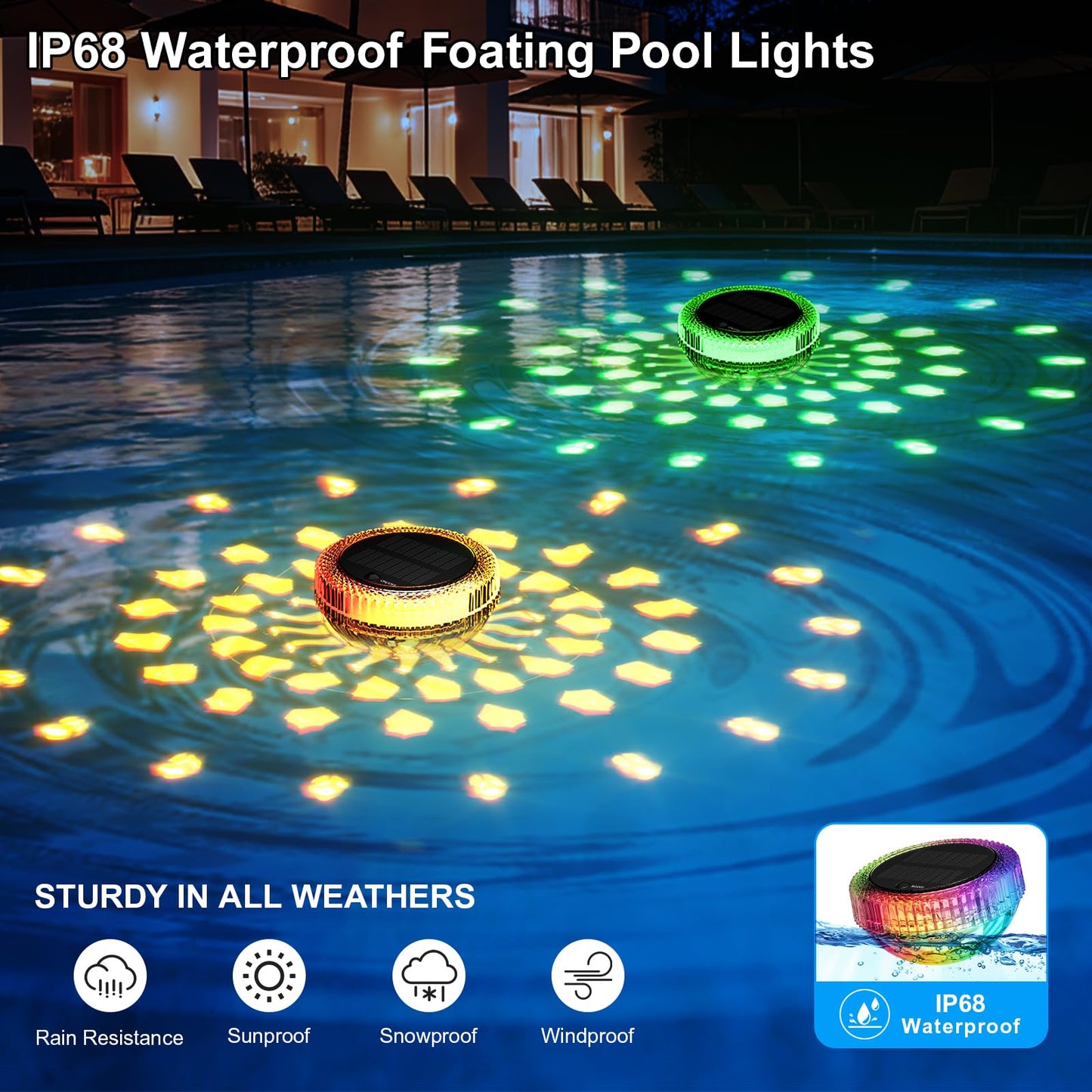 Bsgifts Solar Floating Pool Lights, Outdoor LED Pool Lighted that Float with Remote, IP68 Waterproof Swimming Decor Lighting for Inground Pool, Above Ground Pools, Pond, 2 Pack
